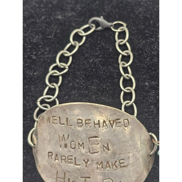 Handcrafted Silver Chain Bracelet With Inspirational Quote & Turquoise Stone Acc - Picture 4 of 10